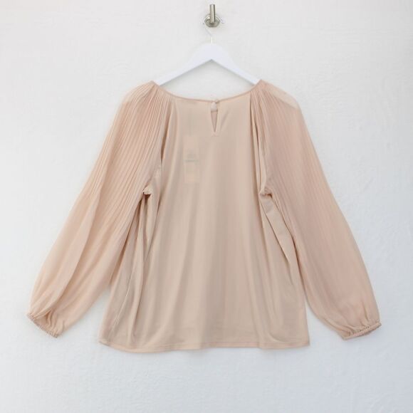 Calvin Klein Long Sleeve Pleated Chiffon Bl Blush L - Picture 3 of 3
